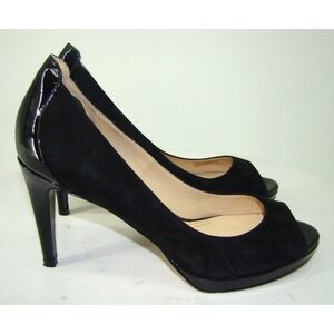 COLE HAAN Womens 9B Black Suede and Patent Leather Peep Toe High Heel Pumps C114